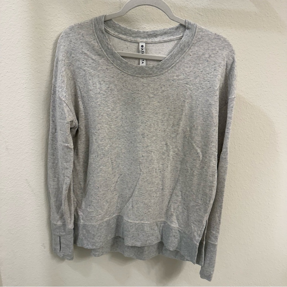 Athleta Women’s Gray Crew Neck Sweatshirt with Colorful Speckled Dots | Size: S